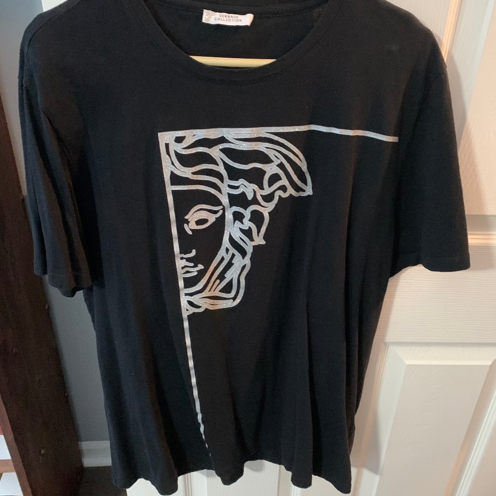 Versace Collection Silver Glitter Medusa Tee